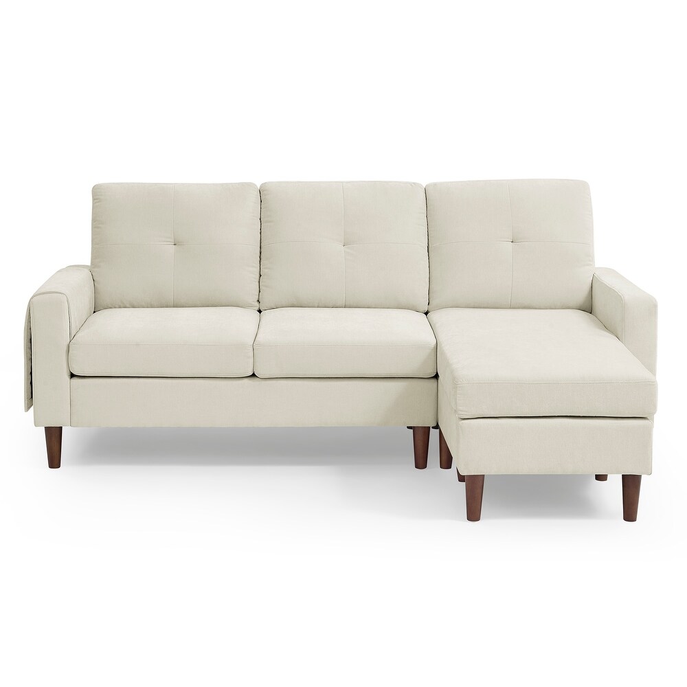 Chenille Convertible Sectional L shape Sofa Couch  3 Seats Sofa with Removable Cushions and Pocket  Rubber Wood Legs