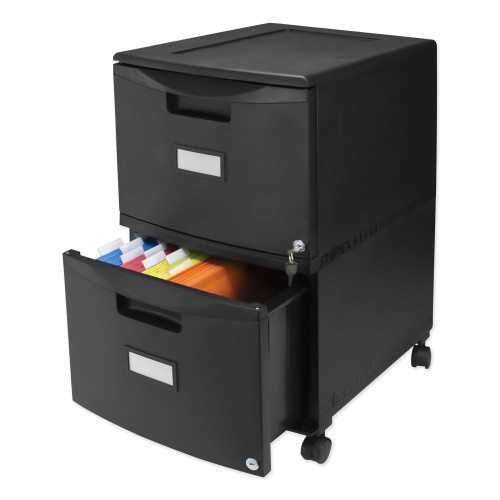 Storex Two-Drawer Mobile Filing Cabinet， 2 Legal/Letter-Size File Drawers， Black， 14.75 x 18.25 x 26 (61312B01C)