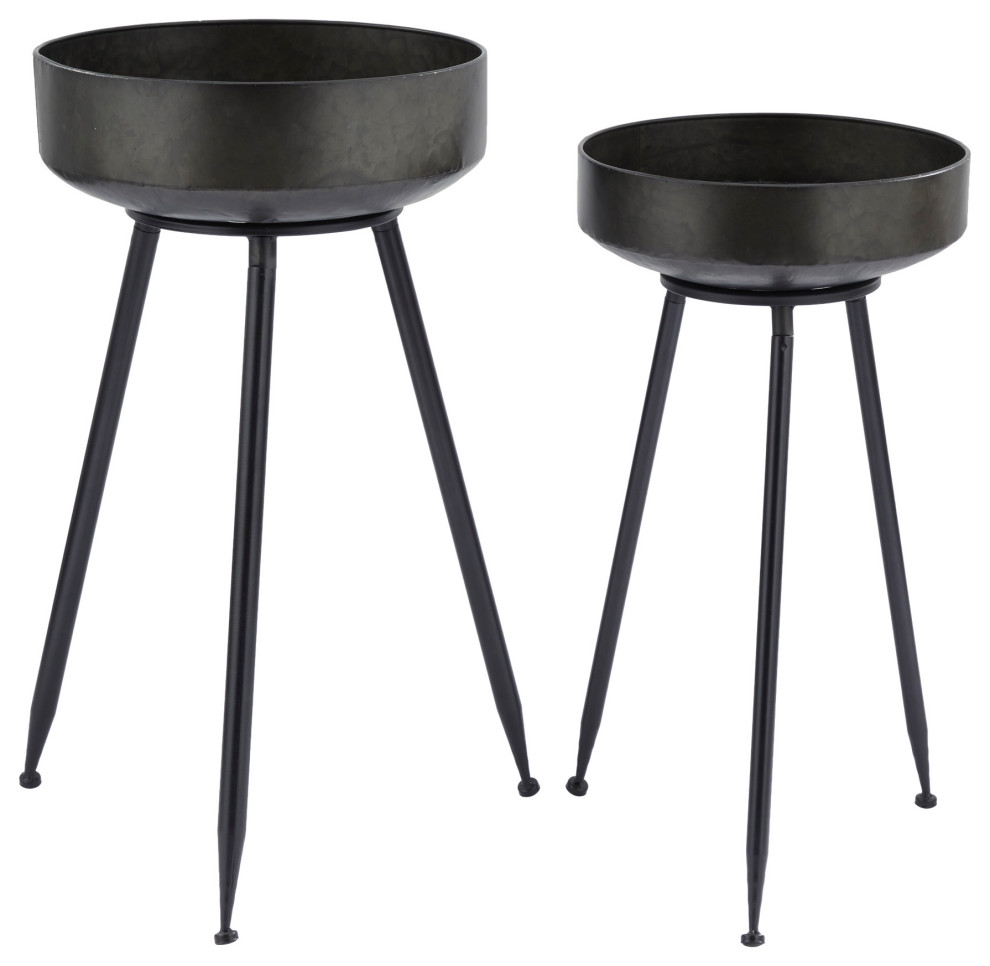 Modern Black Metal Planter 561239   Midcentury   Outdoor Pots And Planters   by Brimfield  ampMay  Houzz