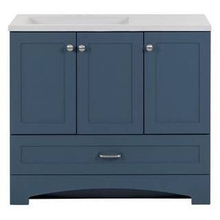 Glacier Bay Lancaster 36.25 in. W x 18.75 in. D Shaker Bath Vanity in Admiral Blue with White Cultured Marble Top B36X20321