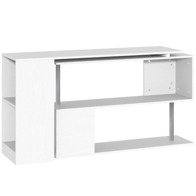 360 Rotating Corner Computer Desk Modern L shaped Home Office Workstation With 3 tier Storage Shelves Bookshelf