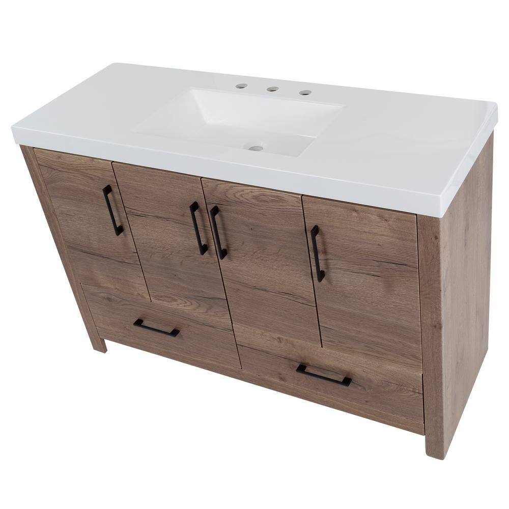 Home Decorators Collection Radien 48.5 in. W x 18.75 in. D x 34.14 in. H Bath Vanity in Halifax Oak with White Cultured Marble Top RN48P2-HO