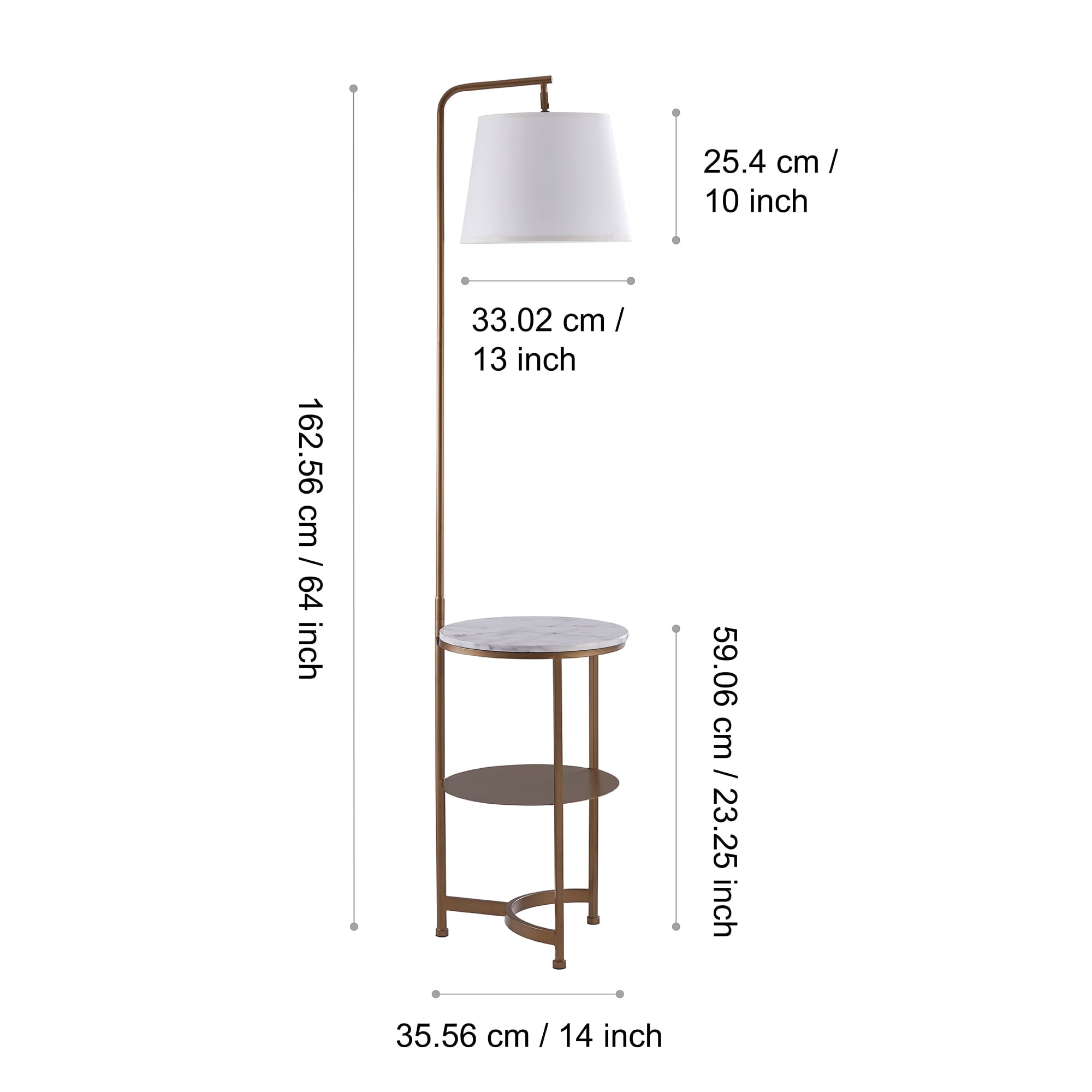 Teamson Home Lilah Floor Lamp with Faux Marble Tray Table and Built-In USB Port, White/Brass