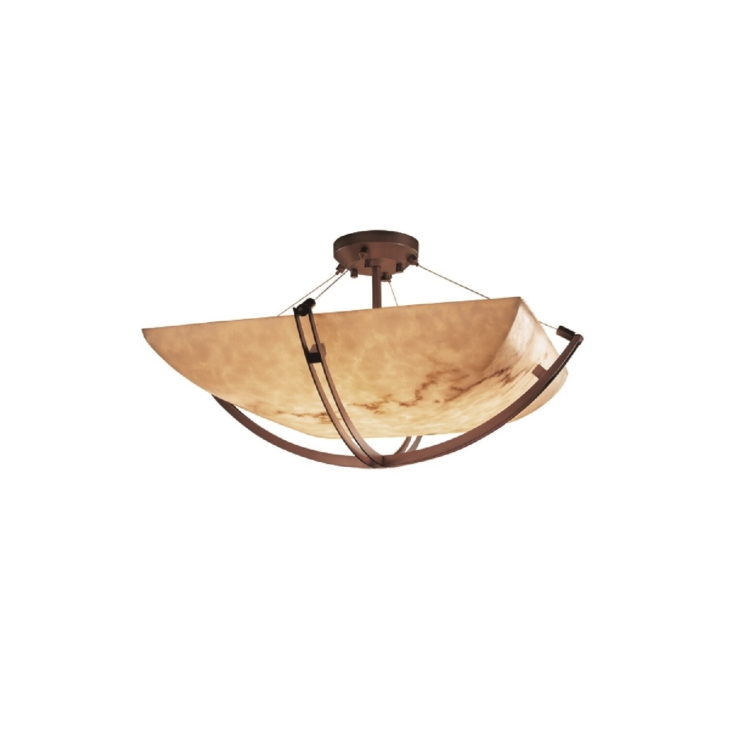 Justice Design LumenAria Crossbar 6-light Dark Bronze Square Bowl Semi-flush， Faux Alabaster Shade