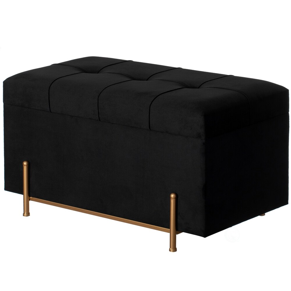 Large Rectangle Velvet Storage Ottoman Stool Box with Golden Legs  Decorative Sitting Bench