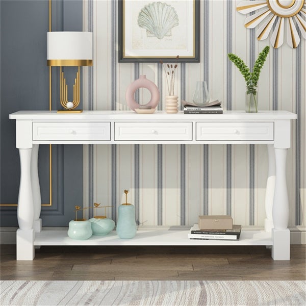 Wood Entryway Console Table with Storage Drawers and Bottom Shelf