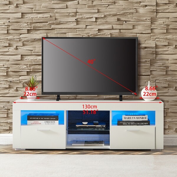 51'' High Glossy RGB LED TV Stand with 2 Tie-Rod CabinetandCenter Shelf TV Cabinet Entertainment Center