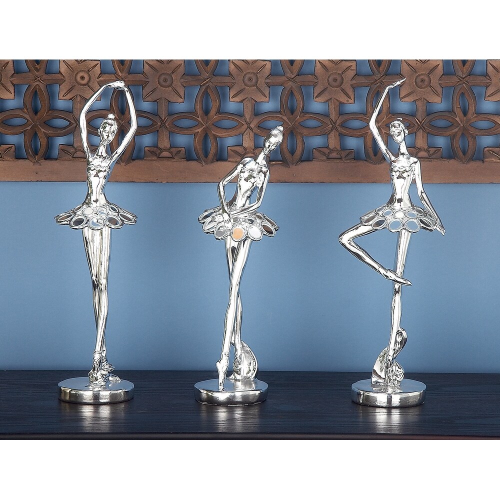 Silver Polystone Dancer Sculpture with Mirror Accents (Set of 3)   3 ASST 14\