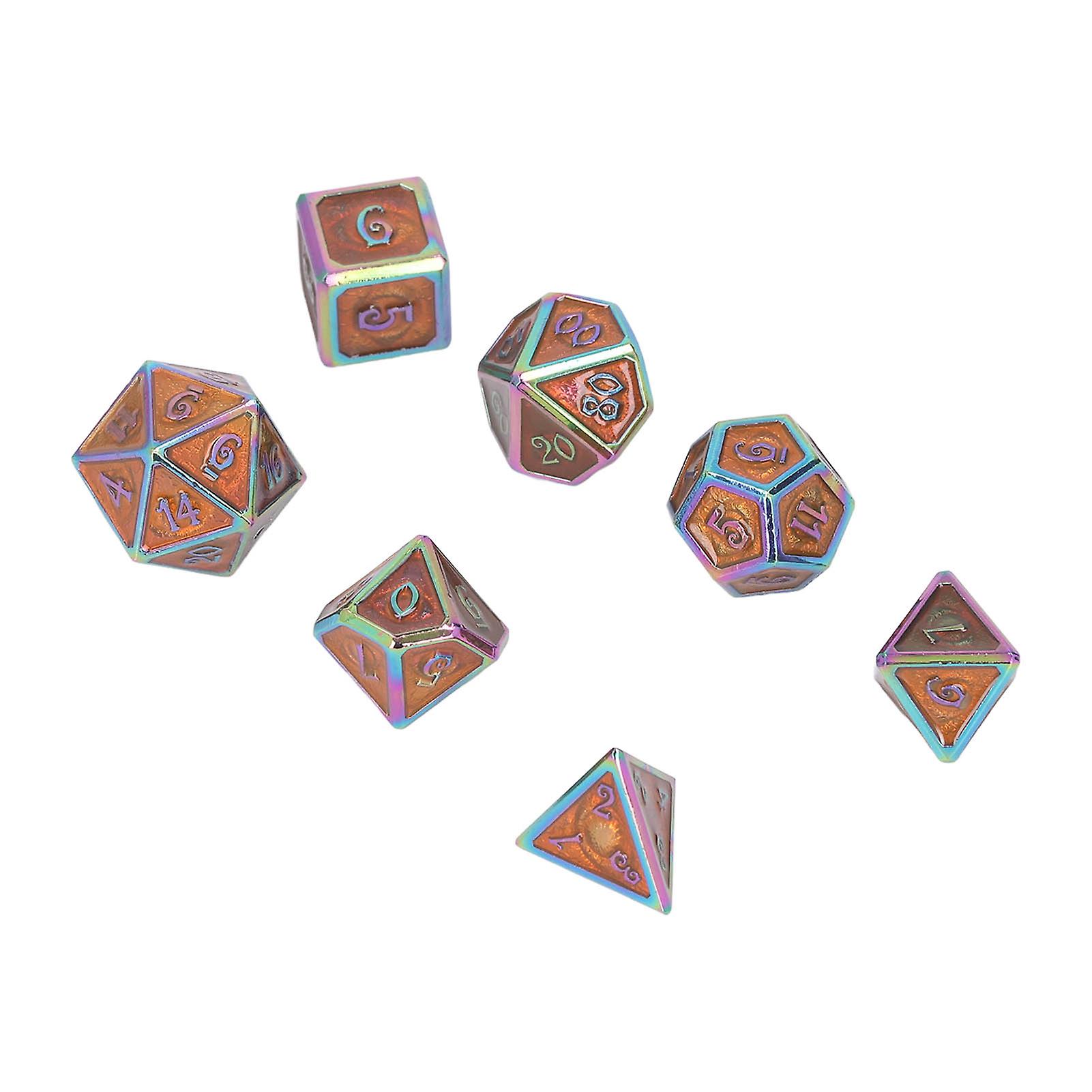 7Pcs Multi Sided Dice Set Electroplated Metal Fashionable Tabletop Game Polyhedral Dice Kitfor Bar Home Red Enamel