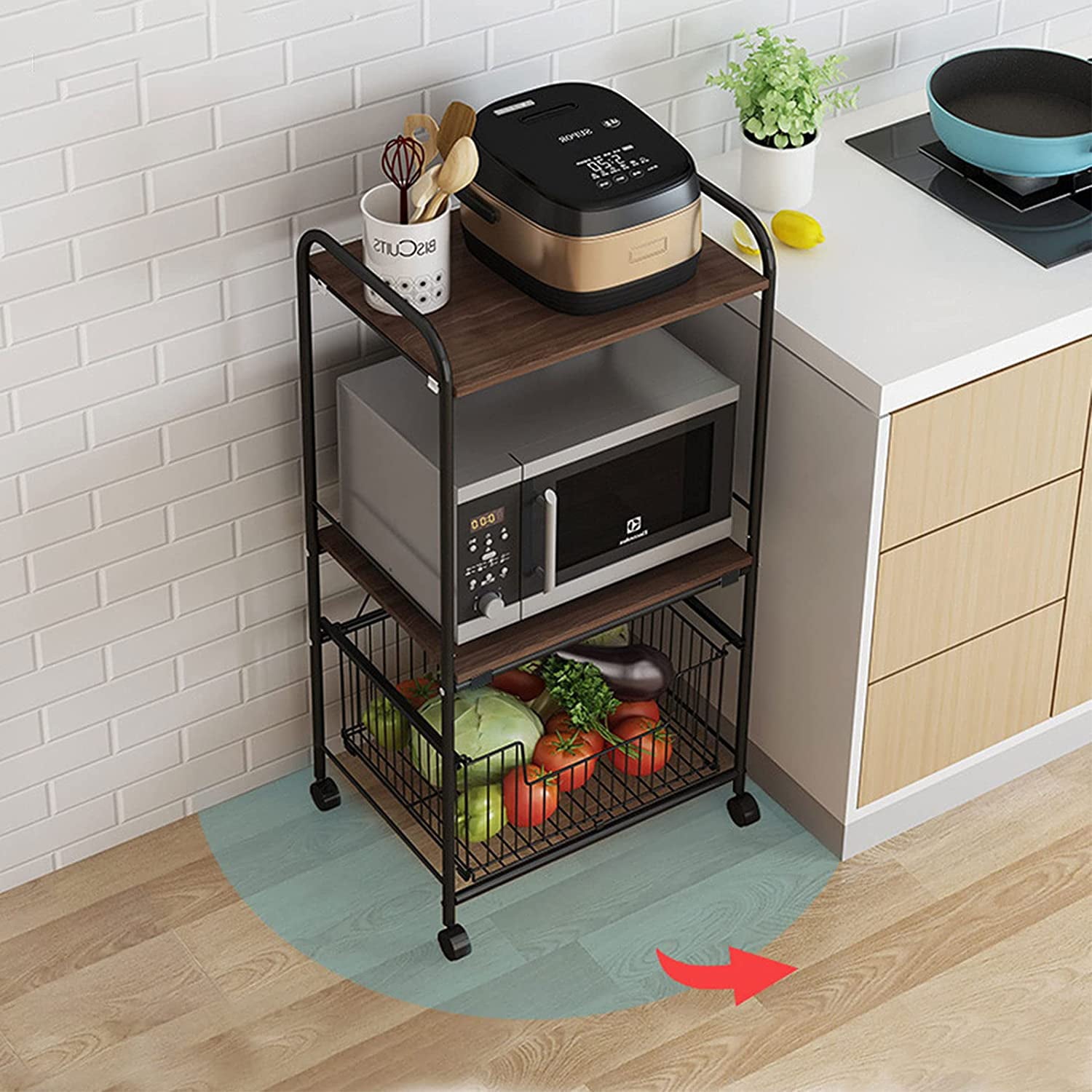 MONIPA Kitchen Shelf Kitchen Baker’s Rack with Storage Kitchen Shelf Organizer Rack Industrial Microwave Cart Kitchen Stand Free Standing Kitchen Utility Storage Shelf (3-Tier-Black)