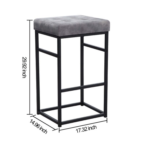 30 Inch Backless Metal Barstool with Brown/Grey Velvet Seat-Set of 4