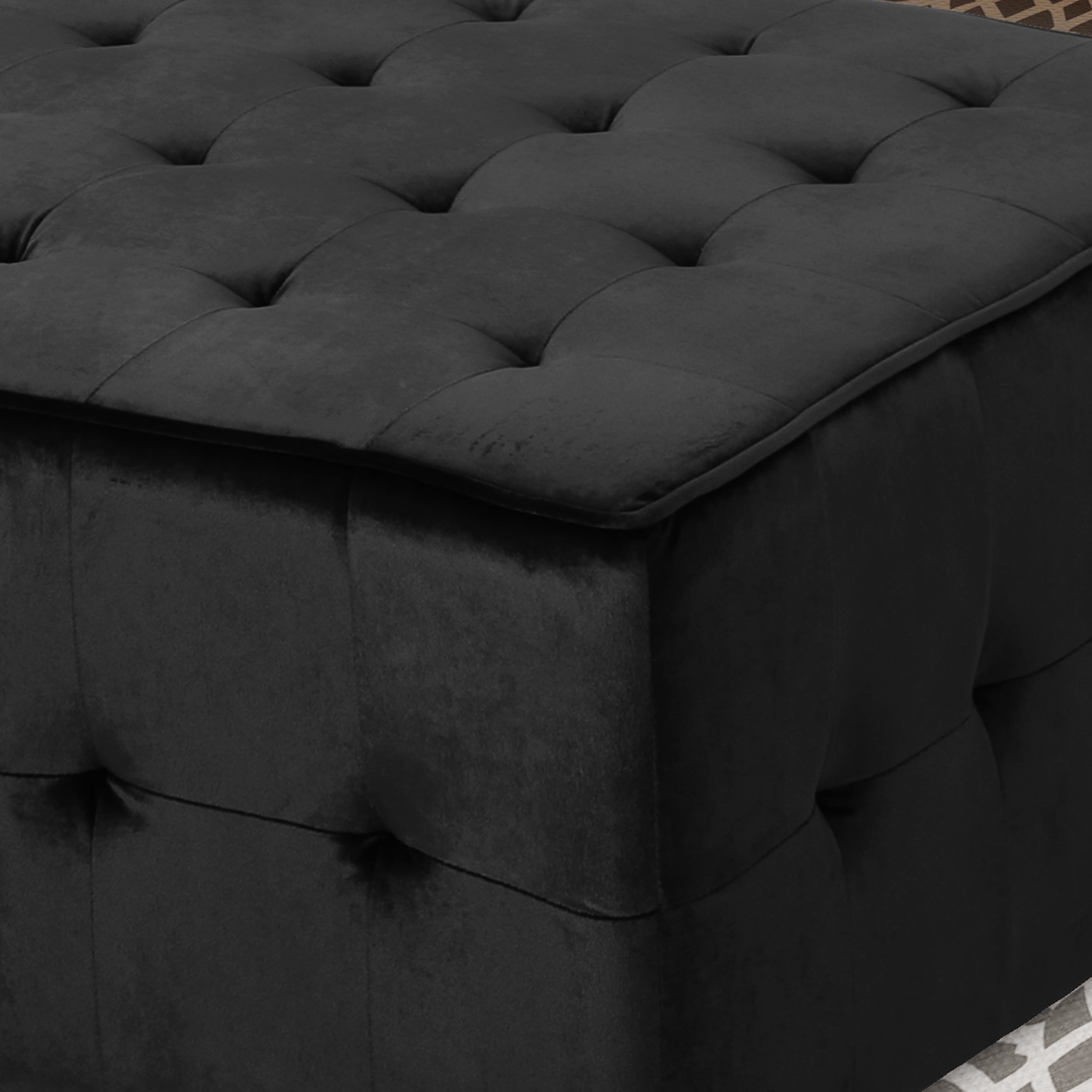 Justin Modern Glam Tufted Waffle Stitch Velvet Square Ottoman Coffee Table