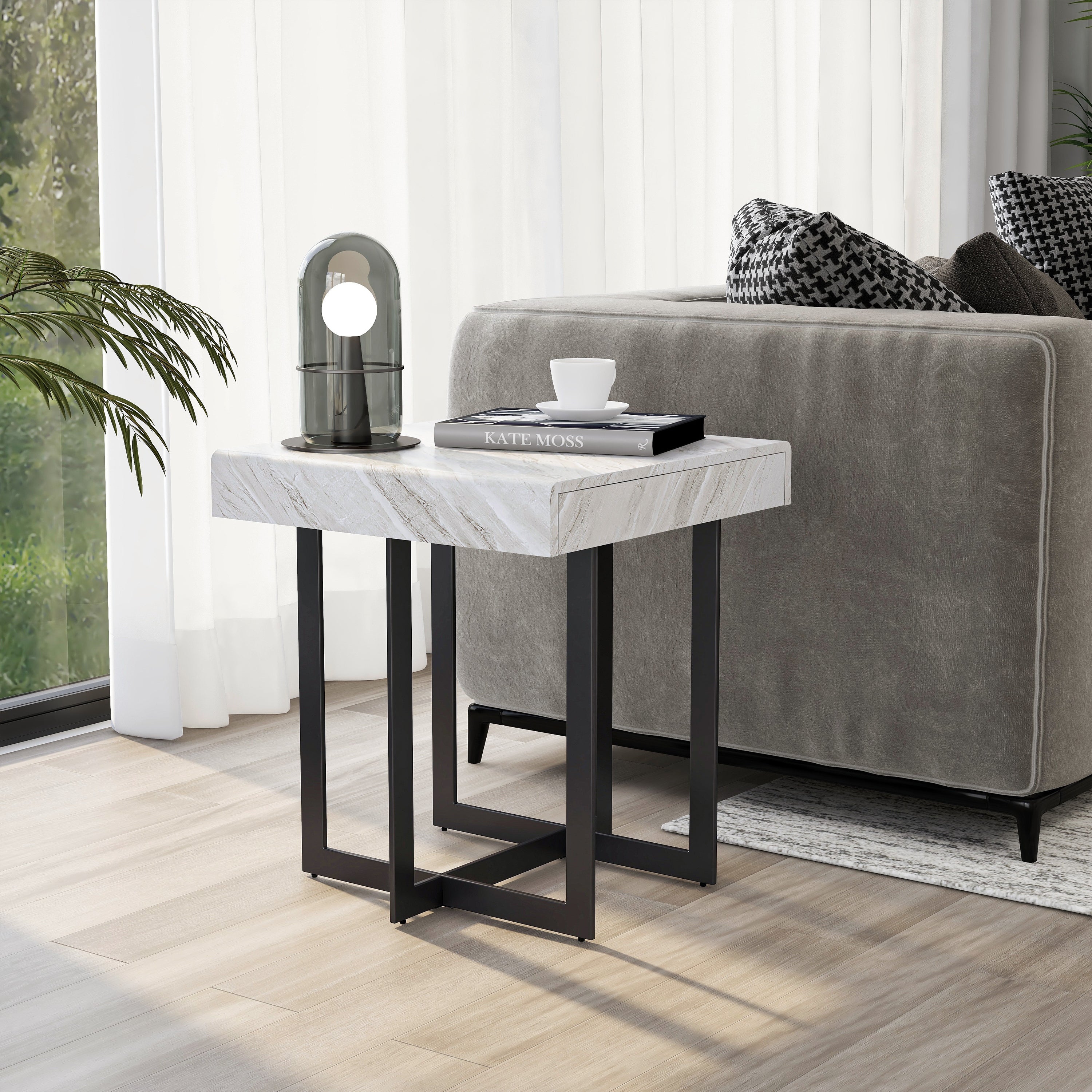 Granala Grey Faux Marble End Table with Drawer by Furniture of America