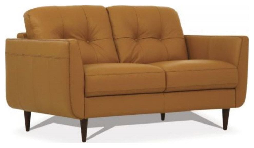 Ergode Loveseat Camel Leather   Midcentury   Loveseats   by VirVentures  Houzz