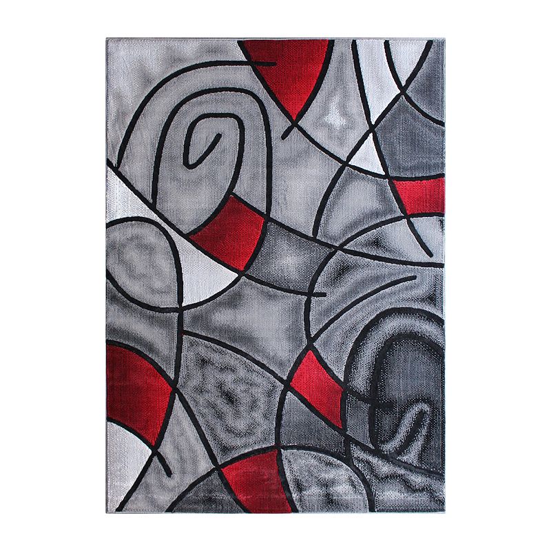 Masada Rugs Masada Rugs Trendz Collection 8'x10' Modern Contemporary Area Rug in Red， Gray and Black