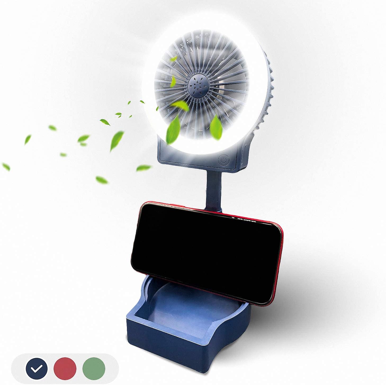 Usb Rechargeable Mini Desktop Fan With Fill Light (blue)