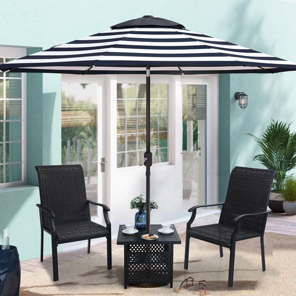 Sophia   William Outdoor Patio 3 Piece Dining Set  1 Square Table with Umbrella Hole and 2 PE Rattan Chairs