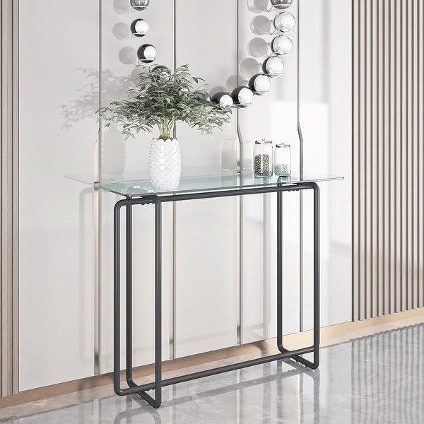 Rectangular Single Layer Console Table with Tempered Glass Tabletop