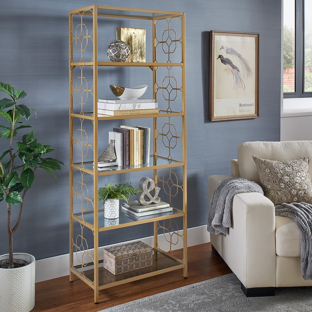 Elle Octagon Pattern Gold Metal and Glass Bookcase by iNSPIRE Q Bold