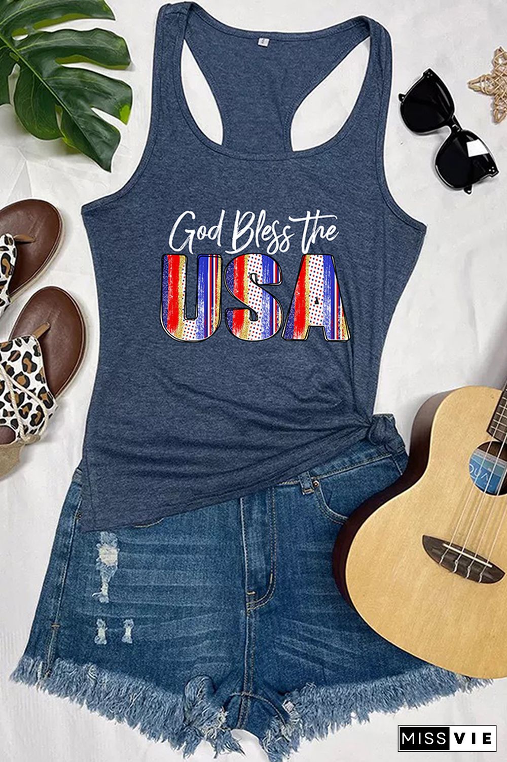 God Bless The USA Printed Sleeveless Tank Top Wholesale