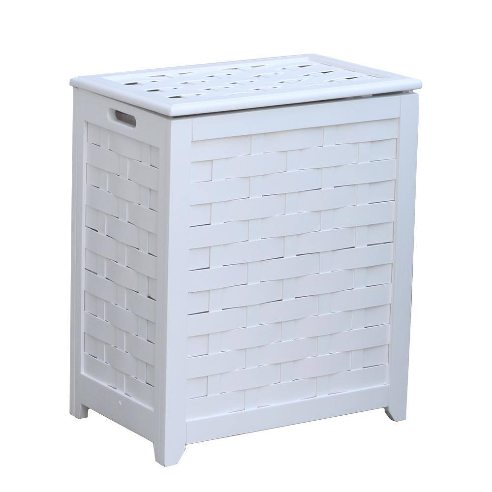 Oceanstar White Rectangular Veneer Wood Laundry Hamper with Interior Bag RHV0103W