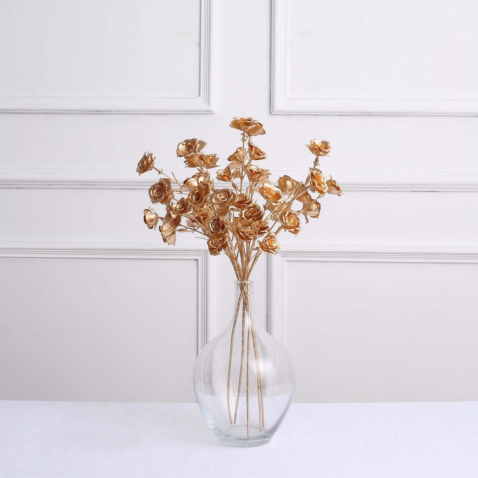 3 Pack Metallic Gold Artificial Rose Flower Sprays, Decorative Floral Branches 22