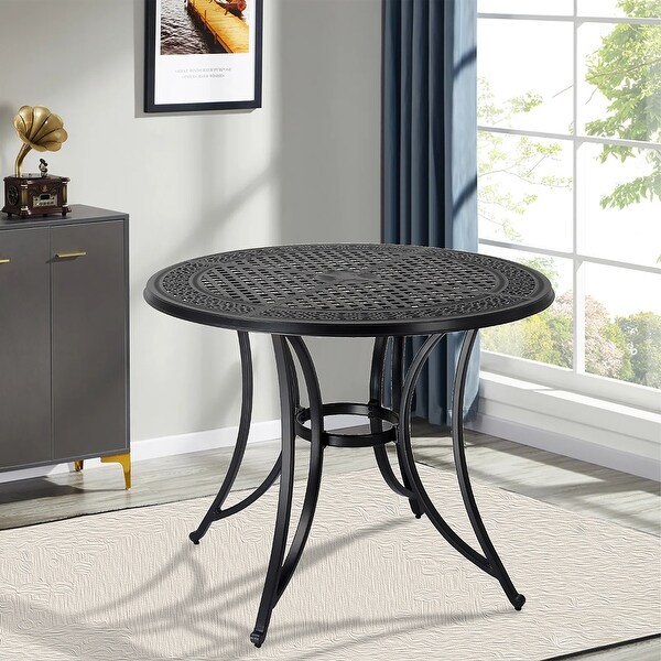 48 in. Black Cast Aluminium Round Outdoor Dining Table