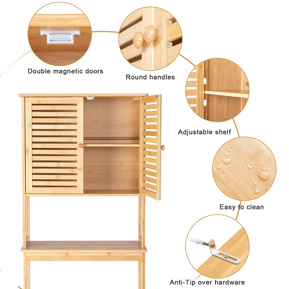 Over The Toilet Bathroom Cabinet with 2 Doors and 1 Shelf  Bamboo