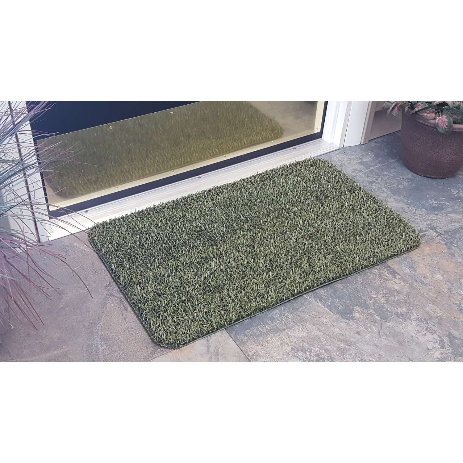 GrassWorx Flair Medium 30 in. L X 18 in. W Urban Green AstroTurf Door Mat