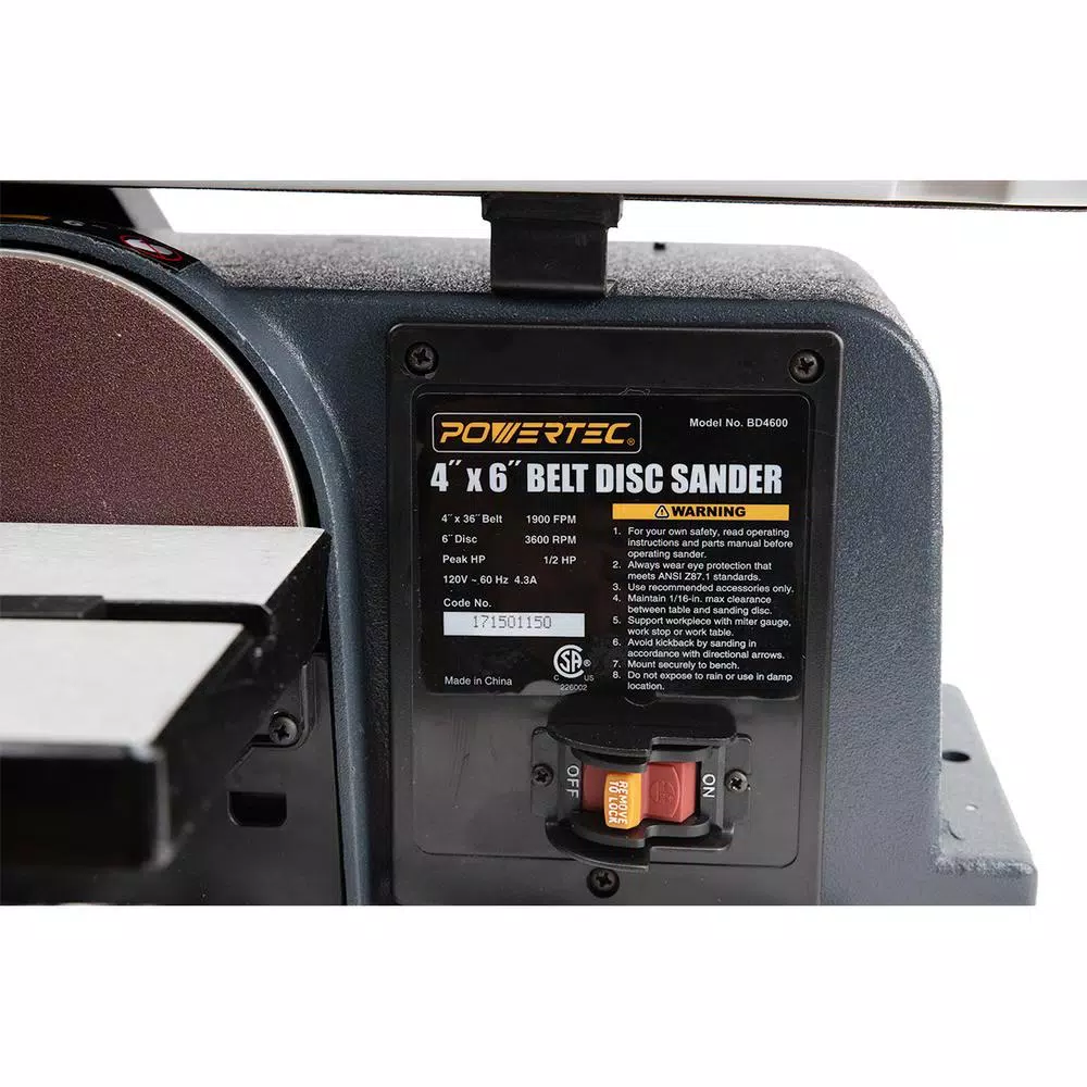 POWERTEC Belt Disc Sander for Woodworking， 4 in. x 36 in. Belt Sander with 6 in. Sanding Disc and#8211; XDC Depot