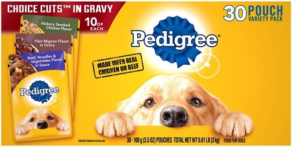 Pedigree Choice Cuts in Gravy Variety Pack Adult Wet Dog Food， 3.5-oz pouch， case of 30