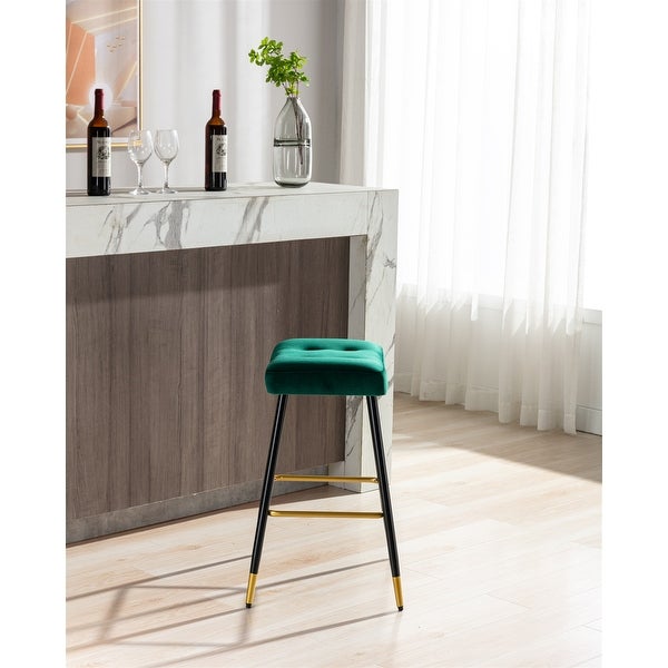 Vintage Style Foam with Upholstery Bar Stools Footrest Counter Height Dining Chairs with Sturdy Metal Legs Suitable for Bar