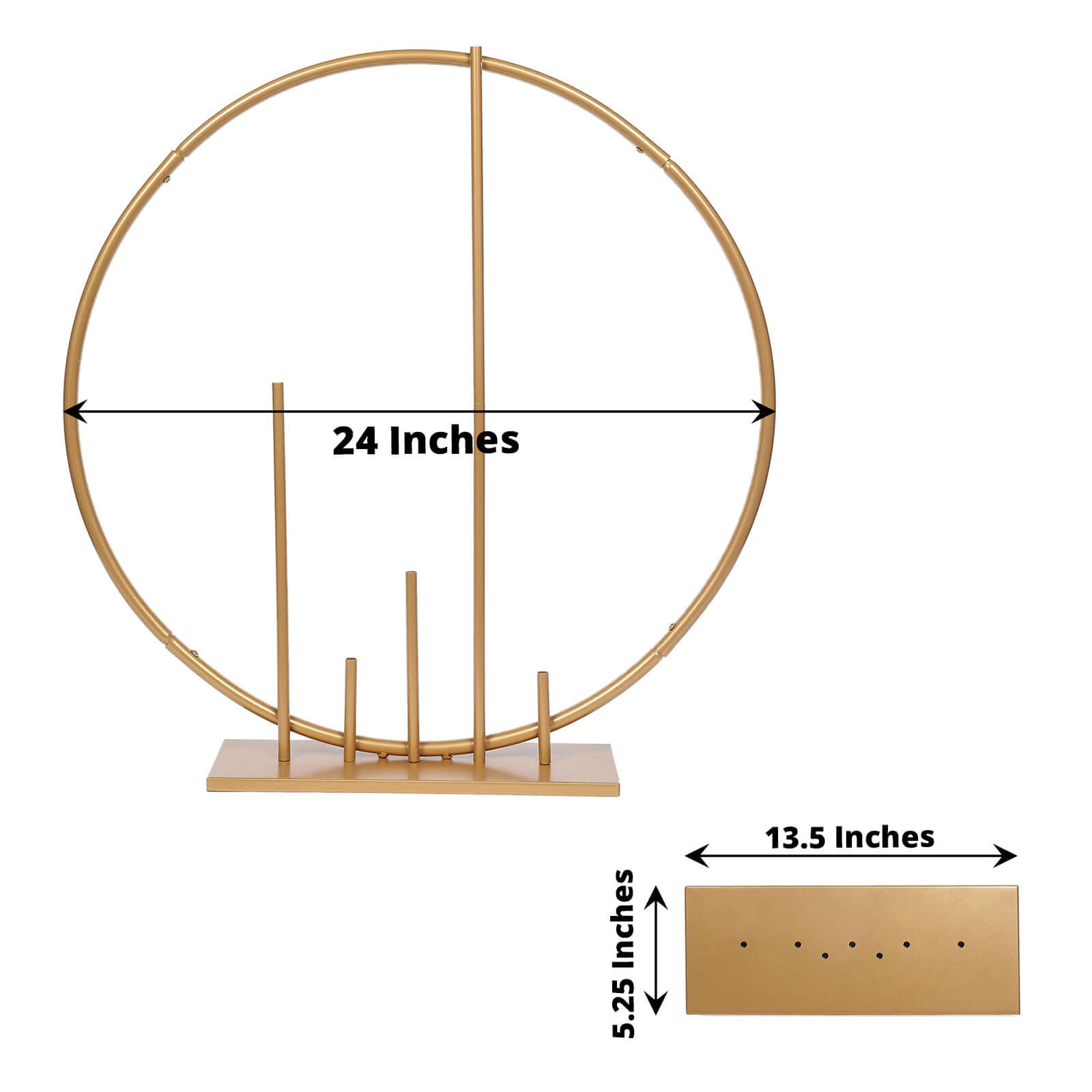 Gold Metal Round Floral Hoop Wedding Table Centerpiece With Pillars, Self Standing Balloon Arch Frame 24