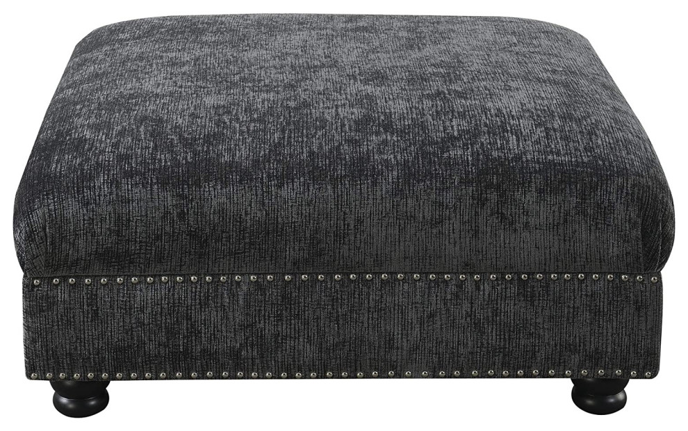 French Country Ottoman  Charcoal Gray Upholstery With Nailhead Trim Accent   Transitional   Footstools And Ottomans   by Decorn  Houzz