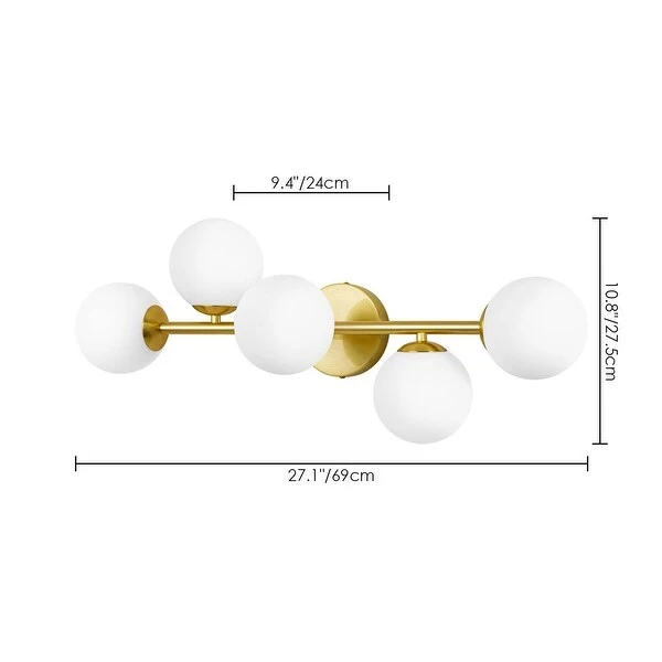 5-Light 27 in. Modern Gold Vanity Light with Frosted Glass Shade - 27 in. W