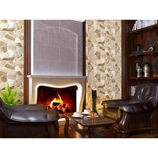 Dundee Deco 3D Falkirk Renfrew 39 in. x 25 in. Brown Beige Faux Stone PVC Decorative Wall Paneling (10-Pack) REHD245WB-10