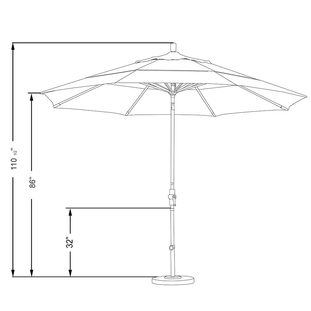 California Umbrella 11 Foot Round Aluminum  Crank Open Collar Tilt Patio Umbrella  Sunbrella Fabric