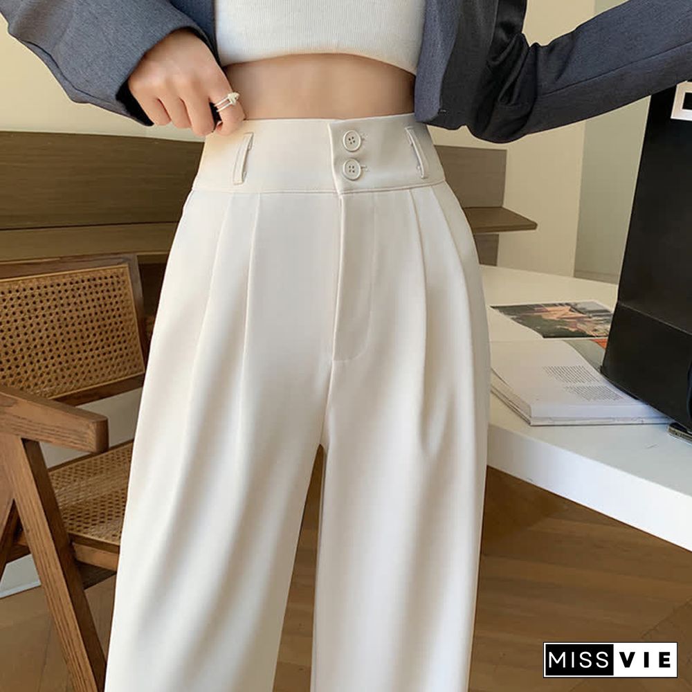 High Waist Wide Leg Double Button Drape Suit Pants