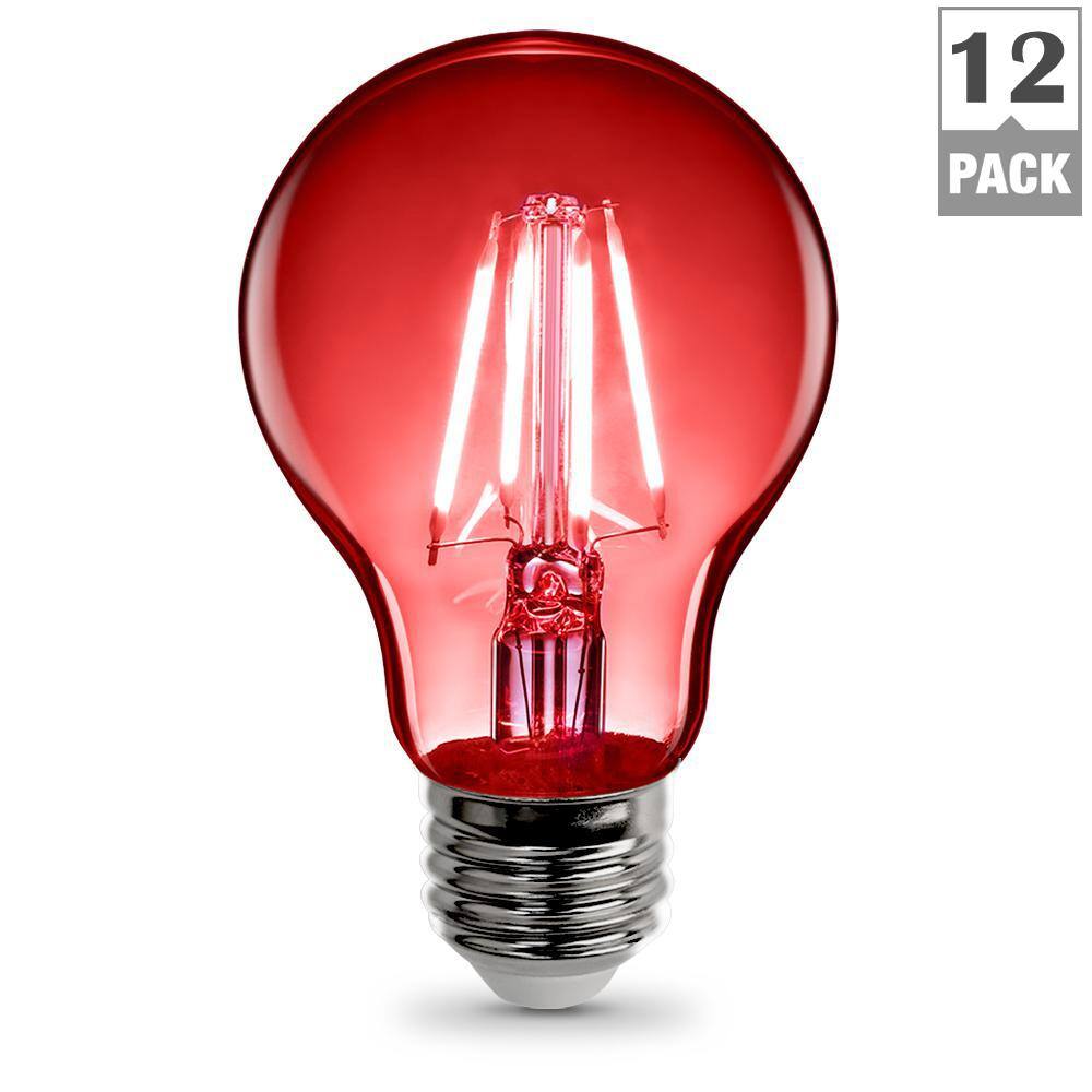 Feit Electric 25-Watt Equivalent A19 Medium E26 Base Dimmable Filament Red Colored LED Clear Glass Light Bulb (12-Pack) A19TRLED12