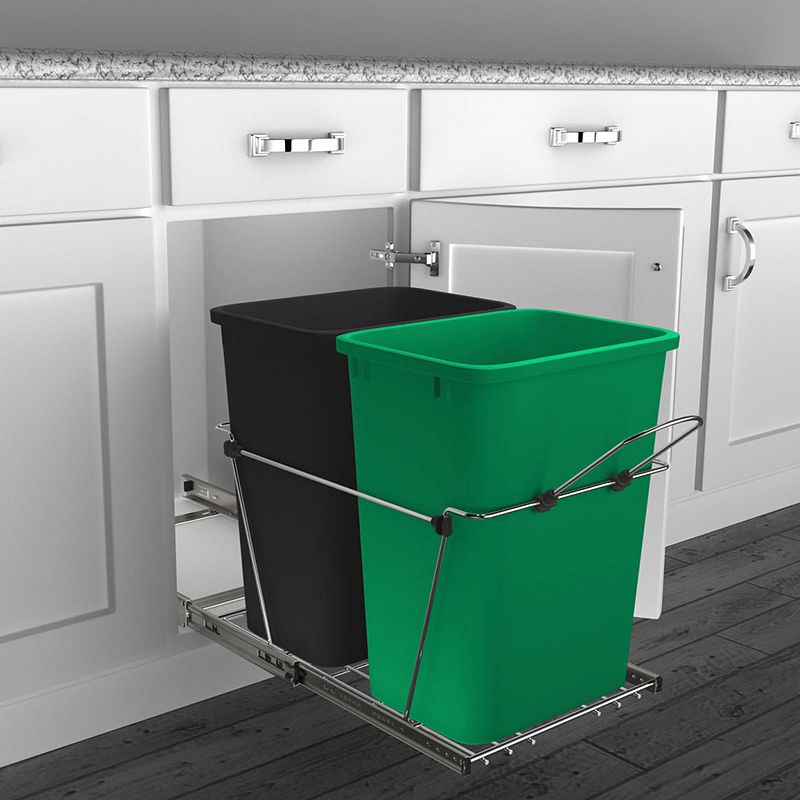 Rev-a-shelf Double Pull Out Trash Can 35 Qt For Kitchen， Green， Rv-18kd-1918c-s