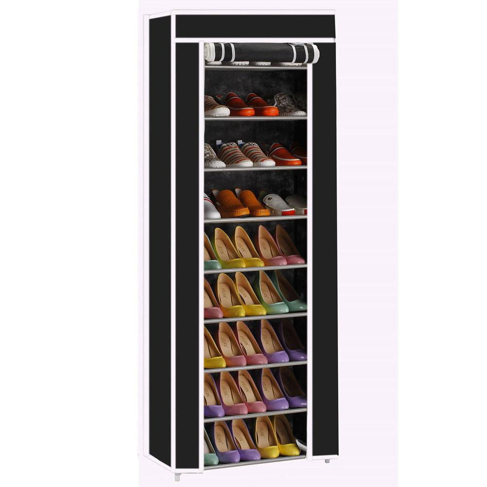 Zimtown 10 Tiers 9 Lattices Shoe Rack Shelf Storage Closet Organizer Cabinet Black