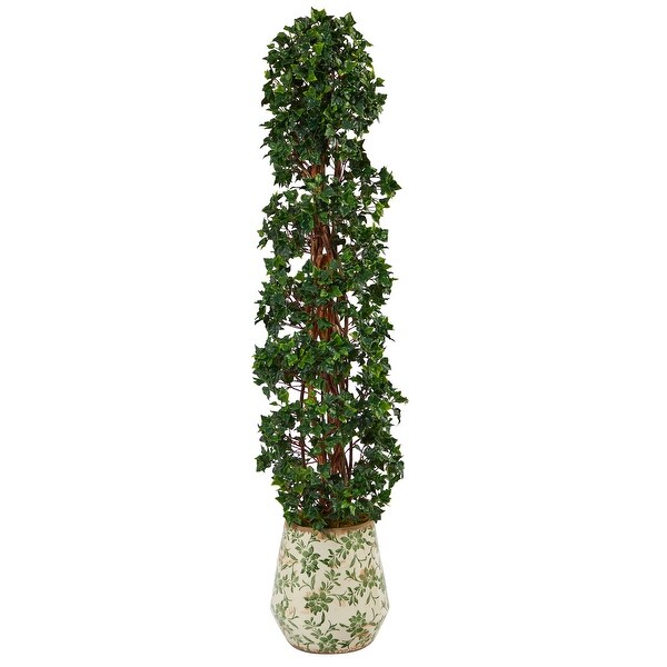 58 English Ivy Topiary Spiral in Floral Print Planter UV Resistant