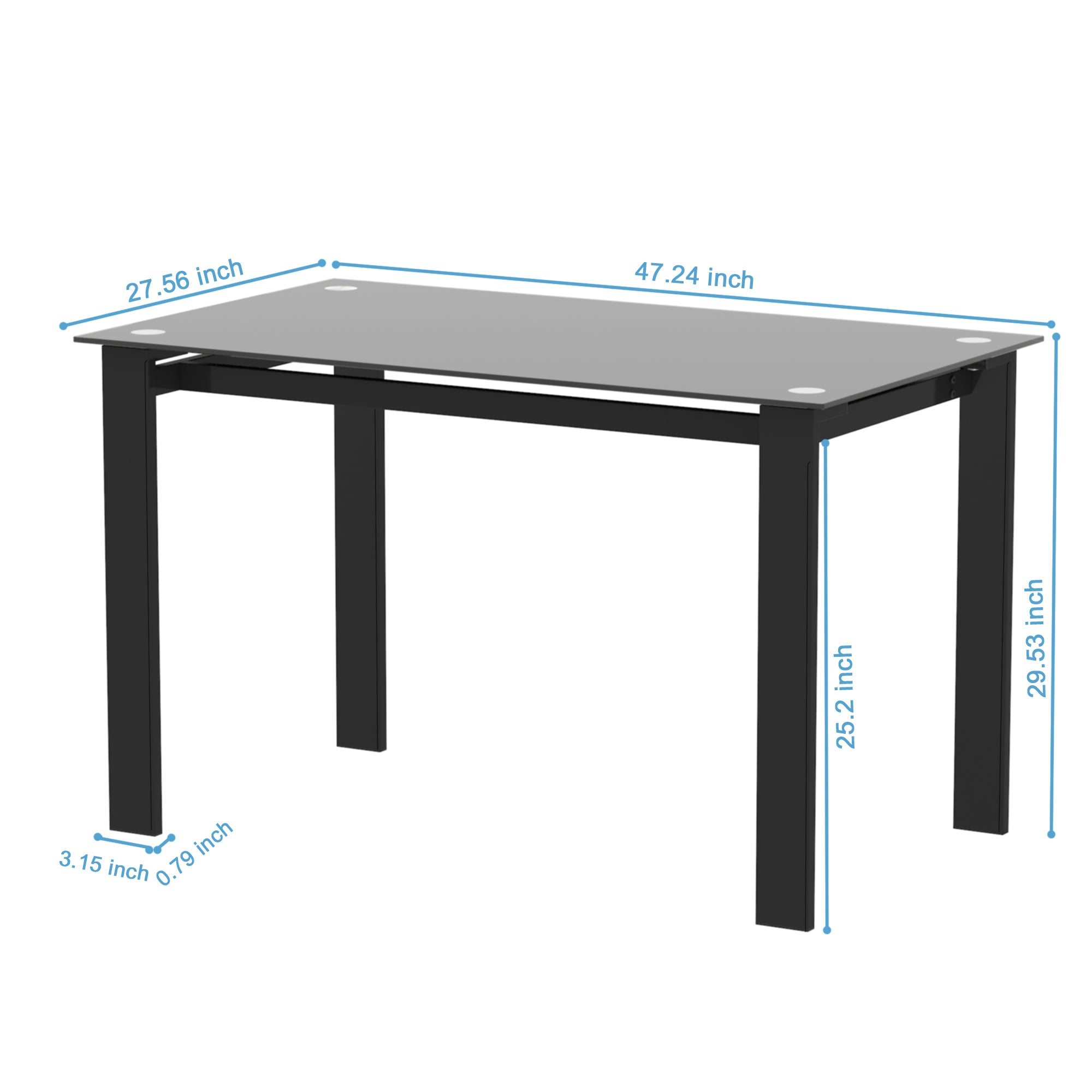 CoSoTower Modern Tempered Glass Black Dining Table, Simple Rectangular Metal Table Legs Living Room Kitchen Table