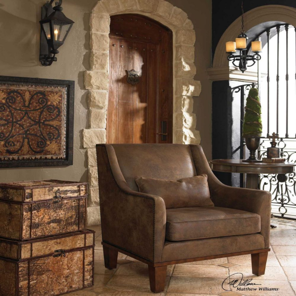 Uttermost Clay 33 x 37 quotLeather Armchair   Transitional   Armchairs And Accent Chairs   by HedgeApple  Houzz