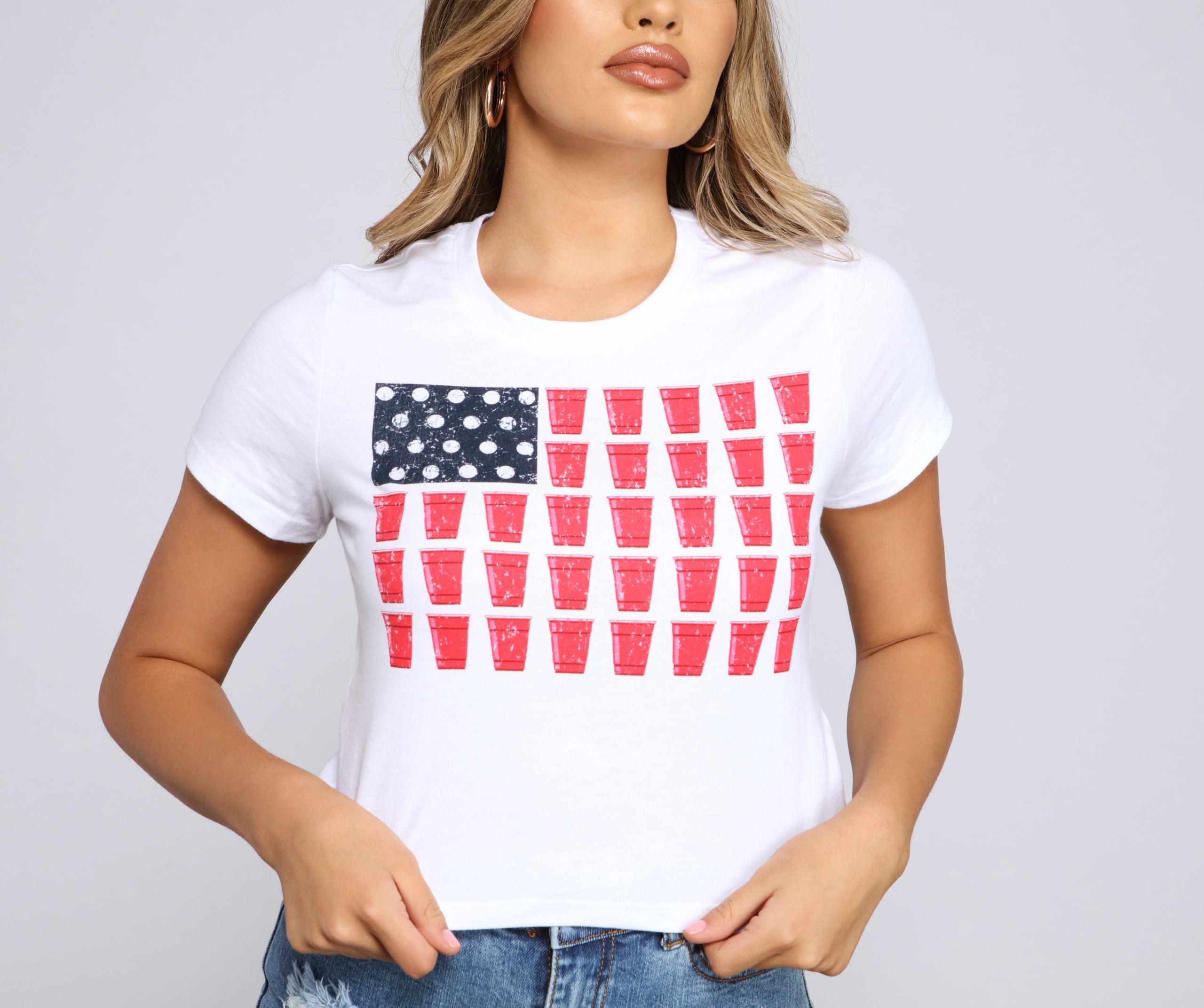 Red, White And Beer Crop Top