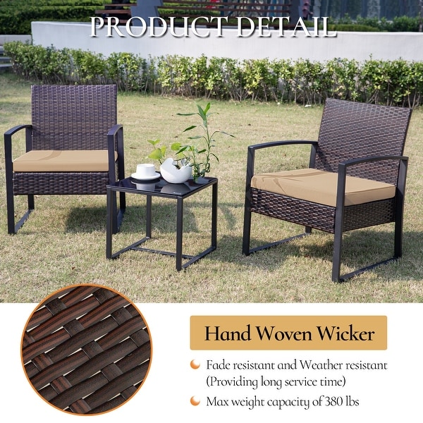 3Pieces Wicker Patio Conversation Set Outdoor Chairs with Cushions