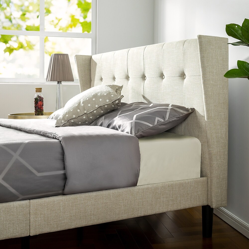 Priage by ZINUS Taupe Upholstered Platform Bed Frame with Wingback Headboard