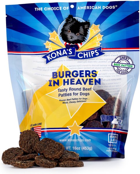 Kona's Chips Burgers in Heaven Round Beef Jerky Dog Treats， 16-oz bag