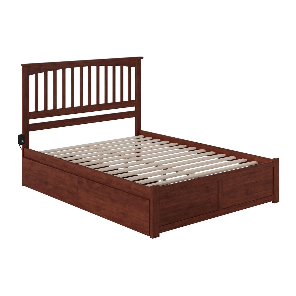 Mission King Platform Bed with 2 Drawers in Walnut