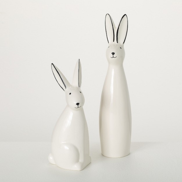 11 quot h Sullivans Abstract Porcelain Bunnies Set Of 2 White